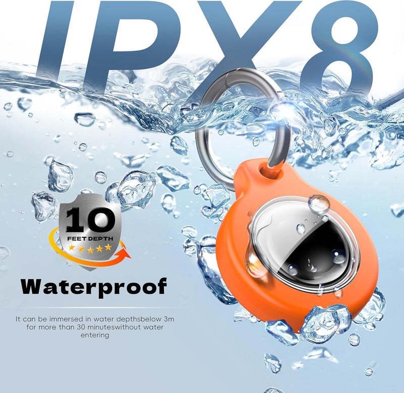 RFUNGUANGO 2025 New Waterproof Keychain Holder - (Set of 4) Locking Case with Cable, Compatible with Apple, Ultra Durable Loss Prevention Case for Luggage, Keys,Black, Orange, Blue, Red - Image 5